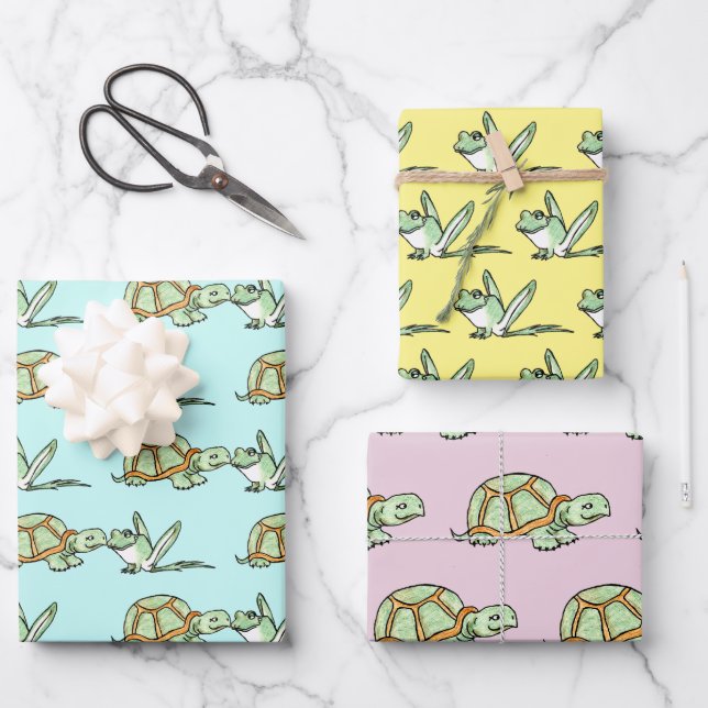 Turtle and Frog Wrapping Paper Sheets (Front)