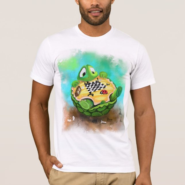 Turtle and Ladybug Playing Chess - Cartoon Drawing T-Shirt (Front)