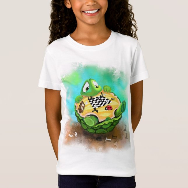 Turtle and Ladybug Playing Chess - Cartoon Drawing T-Shirt (Front)