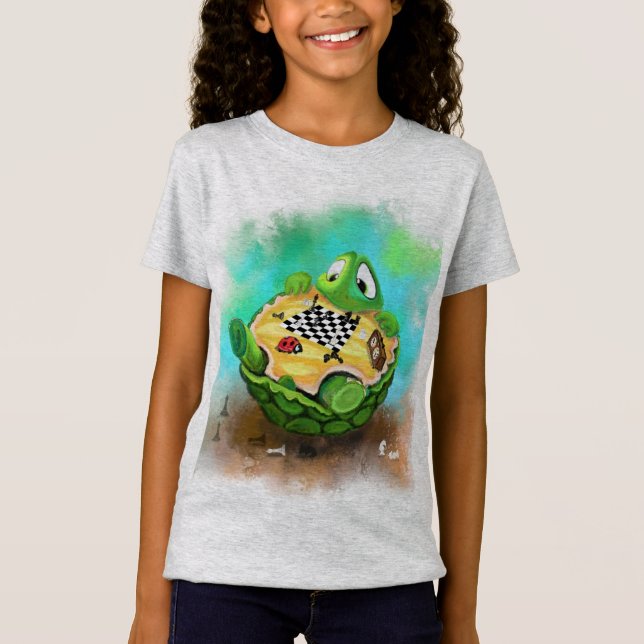 Turtle and Ladybug Playing Chess - Funny Drawing T-Shirt (Front)