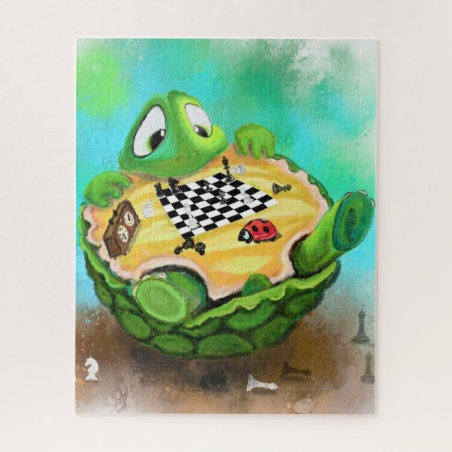 Turtle and Ladybug Playing Chess Puzzle Cartoon (Vertical)