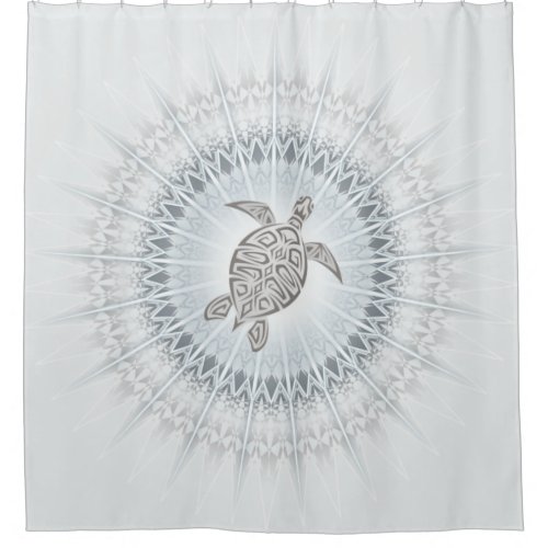 Turtle And Mandala Grayish Blue Taupe Coastal Shower Curtain