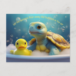 Turtle and Rubber Duck in the Bath Custom Text Postcard