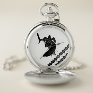 Turtle and Shark Polynesian Art Pocket Watch