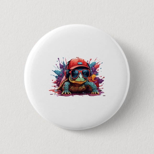 turtle animal art I cool cute turtle Button (Front)