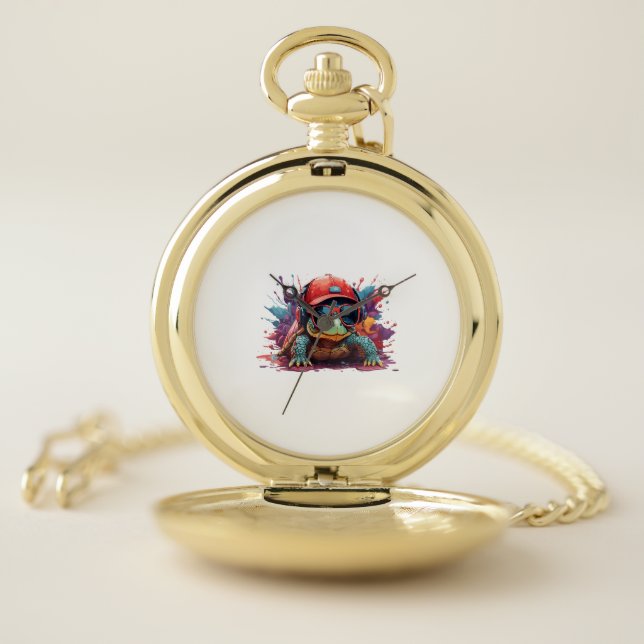 turtle animal art I cool cute turtle Pocket Watch (Inside)