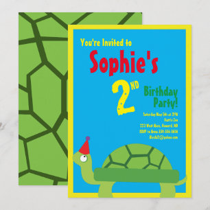 Turtle Animal Kid's Birthday Party Invitations