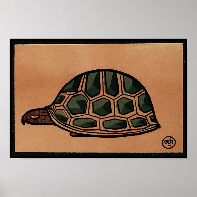 Turtle - Antiquarian, Colorful Book Illustration Poster (Front)