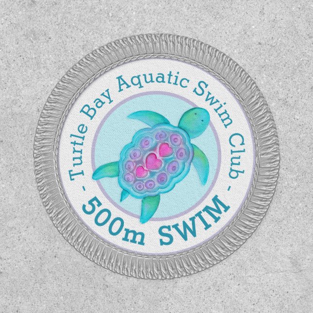 Turtle aqua teal swimmer achievement patch (Front)