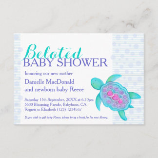 Turtle art belated baby shower new baby aqua invitation