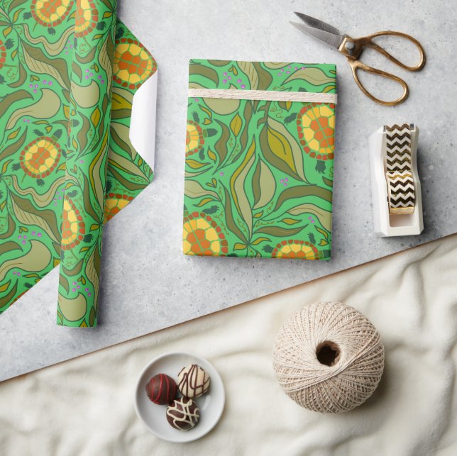 Turtle Art Seamless Pattern Masculine Wrapping Paper (Crafts)