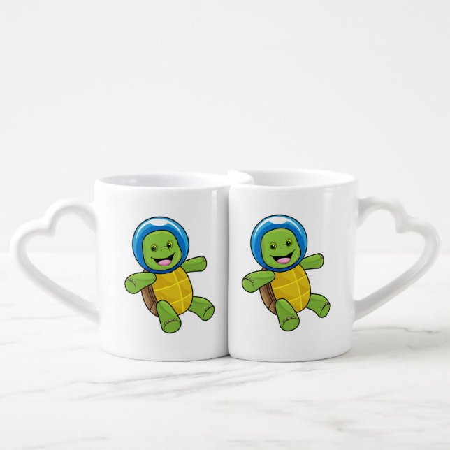 Turtle as Astronaut with Glass ball Coffee Mug Set (Front Nesting)