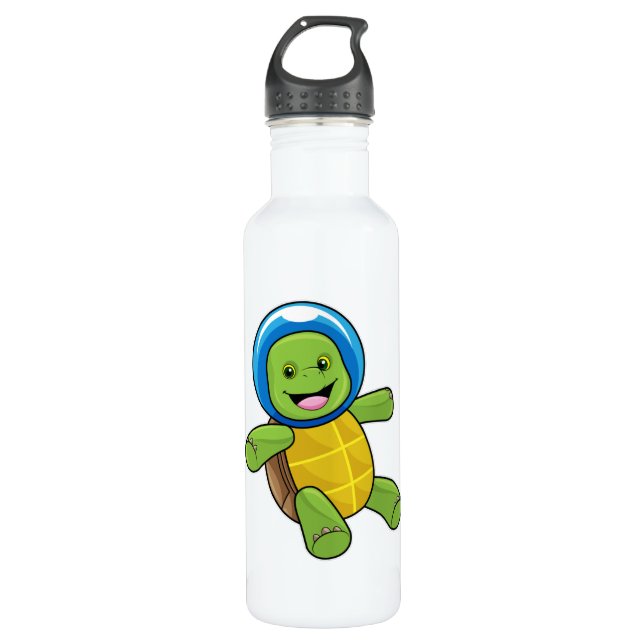 Turtle as Astronaut with Glass ball Stainless Steel Water Bottle (Front)