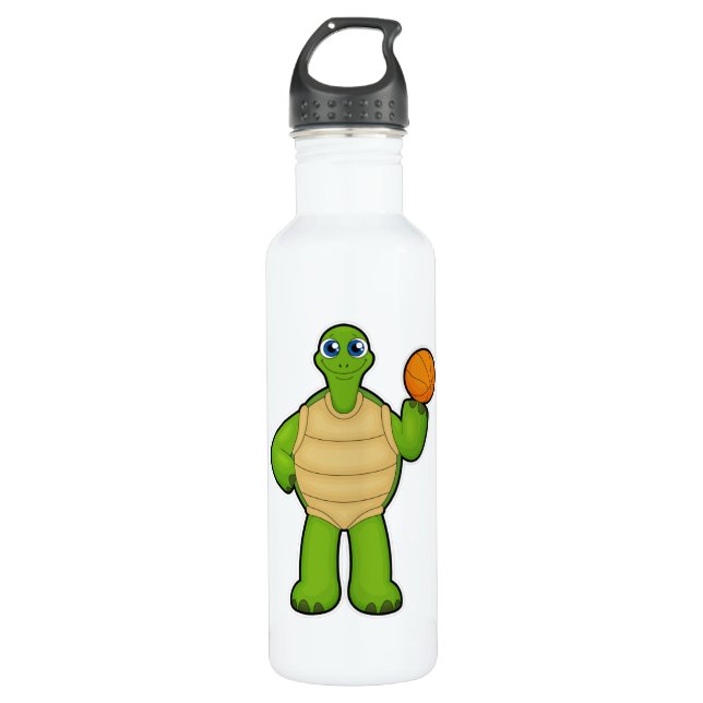 Turtle as Basketball player with Basketball Stainless Steel Water Bottle (Front)