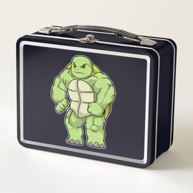 Turtle as Bodybuilder with Six pack Metal Lunch Box (Front)