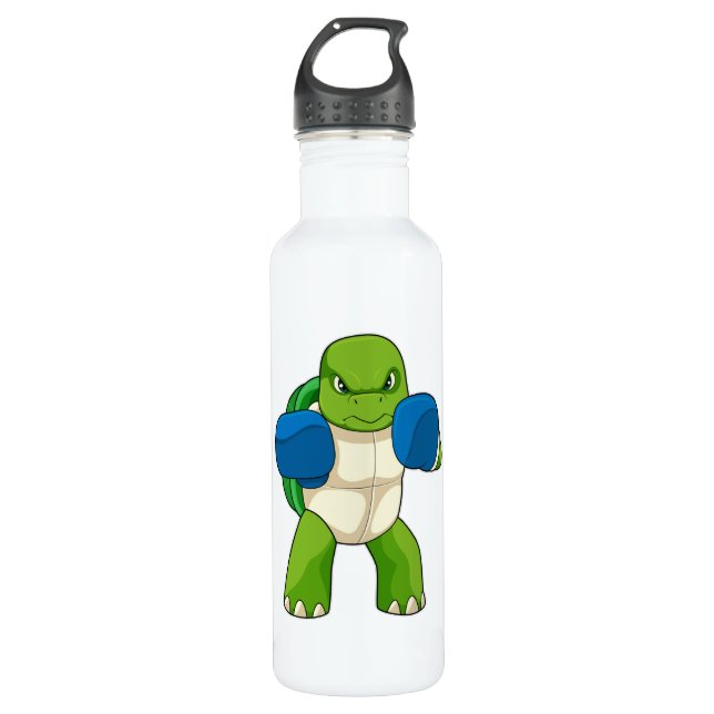 Turtle as Boxer with Boxing gloves Stainless Steel Water Bottle (Front)
