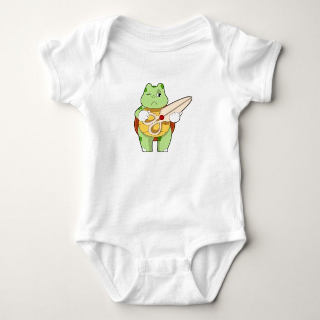 Turtle as Hairdresser with Scissors Baby Bodysuit (Front)