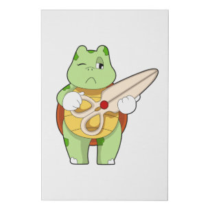 Turtle as Hairdresser with Scissors Faux Canvas Print