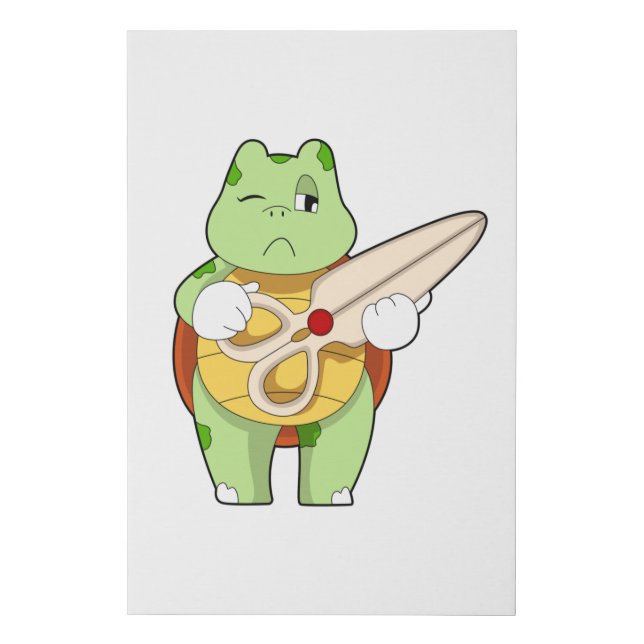 Turtle as Hairdresser with Scissors Faux Canvas Print (Front)