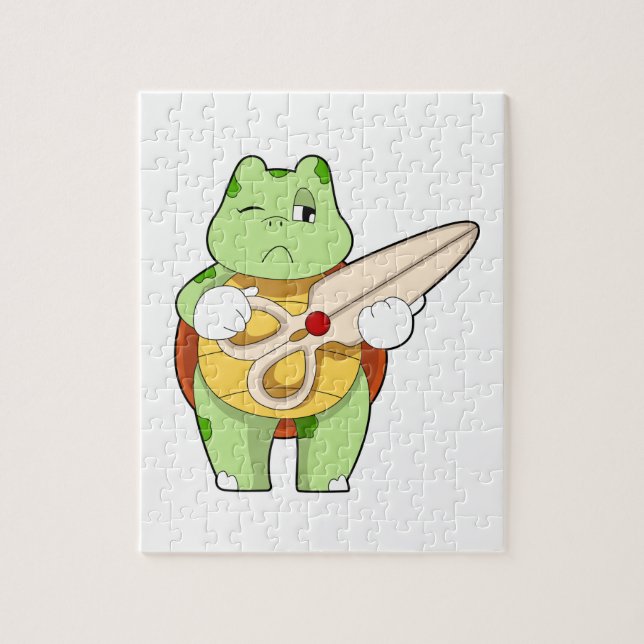 Turtle as Hairdresser with Scissors Jigsaw Puzzle (Vertical)