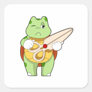Turtle as Hairdresser with Scissors Square Sticker