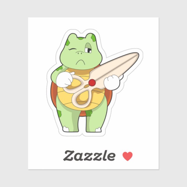 Turtle as Hairdresser with Scissors Sticker (Sheet)