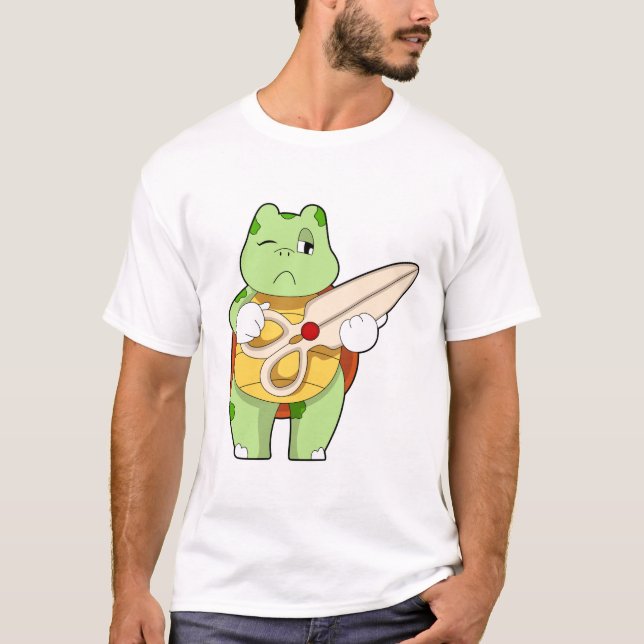 Turtle as Hairdresser with Scissors T-Shirt (Front)