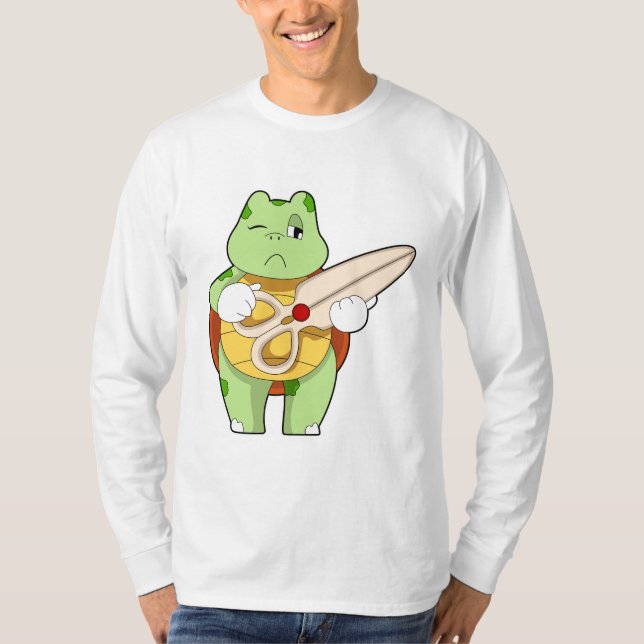 Turtle as Hairdresser with Scissors T-Shirt (Front)