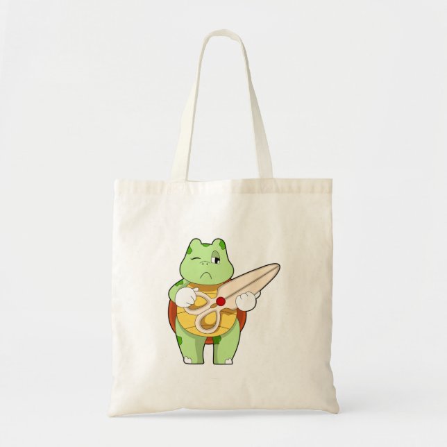 Turtle as Hairdresser with Scissors Tote Bag (Front)