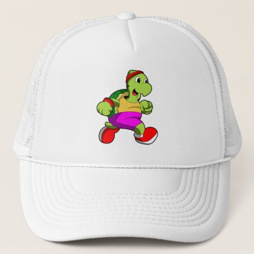 Turtle as Jogger with Headband Trucker Hat