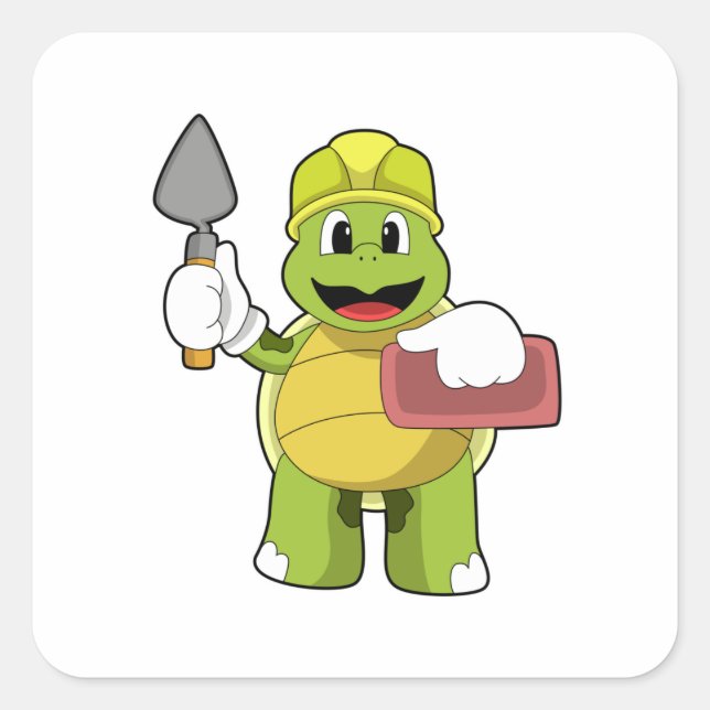 Turtle as Mason with Stone Square Sticker (Front)