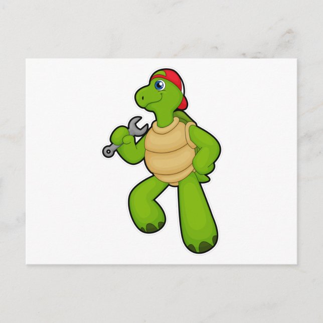 Turtle as Mechanic with Wrench & Cap Postcard (Front)