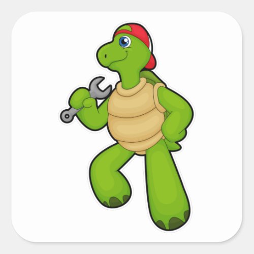 Turtle as Mechanic with Wrench  Cap Square Sticker