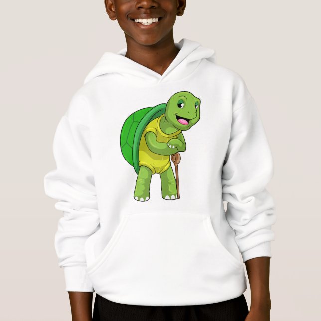 Turtle as Pensioner with Walking stick Hoodie (Front)