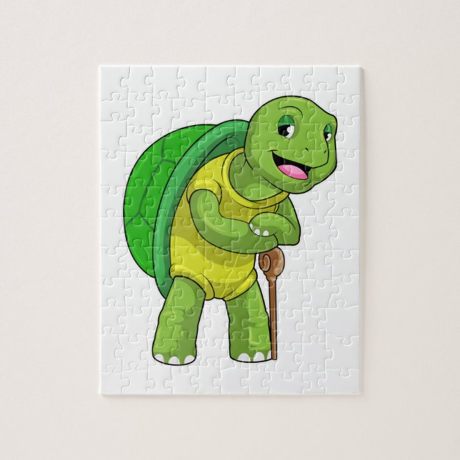 Turtle as Pensioner with Walking stick Jigsaw Puzzle (Vertical)