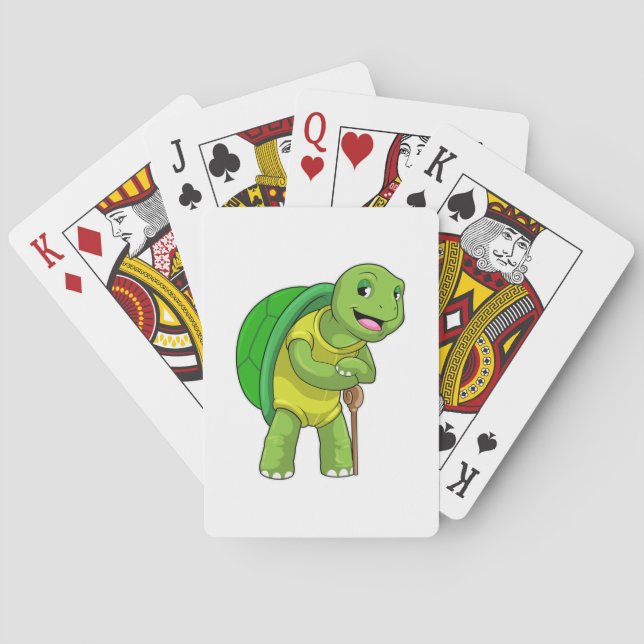 Turtle as Pensioner with Walking stick Poker Cards (Back)
