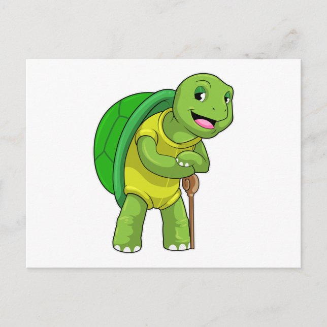 Turtle as Pensioner with Walking stick Postcard (Front)