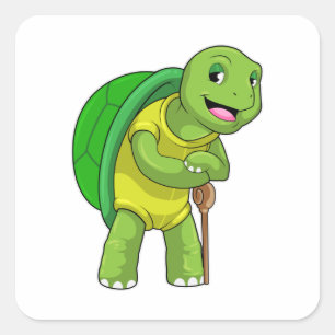Turtle as Pensioner with Walking stick Square Sticker
