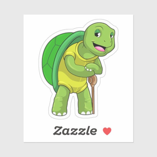 Turtle as Pensioner with Walking stick Sticker (Sheet)