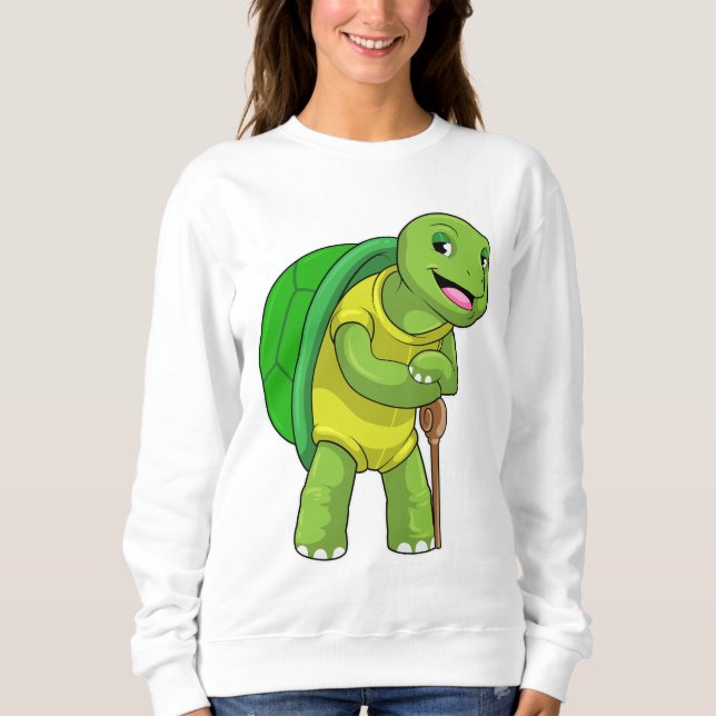Turtle as Pensioner with Walking stick Sweatshirt (Front)