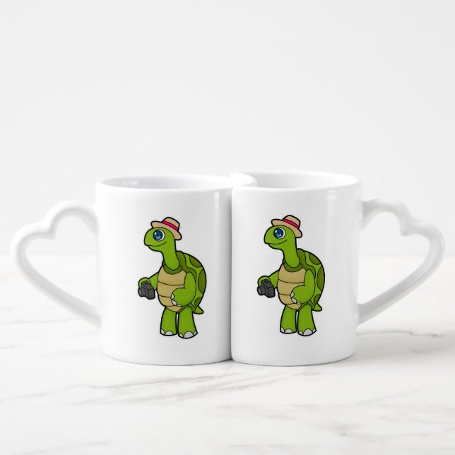 Turtle as Photographer with Camera Coffee Mug Set (Front Nesting)