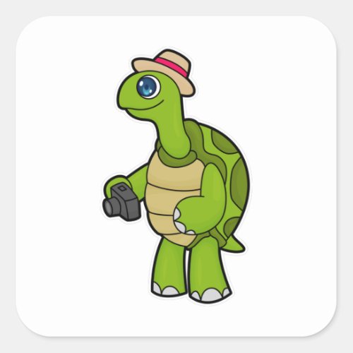 Turtle as Photographer with Camera Square Sticker