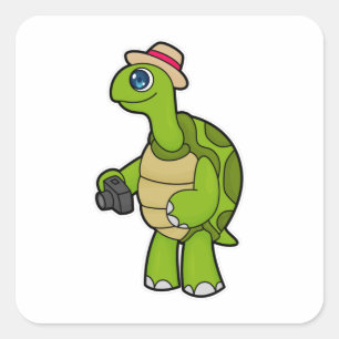 Turtle as Photographer with Camera Square Sticker