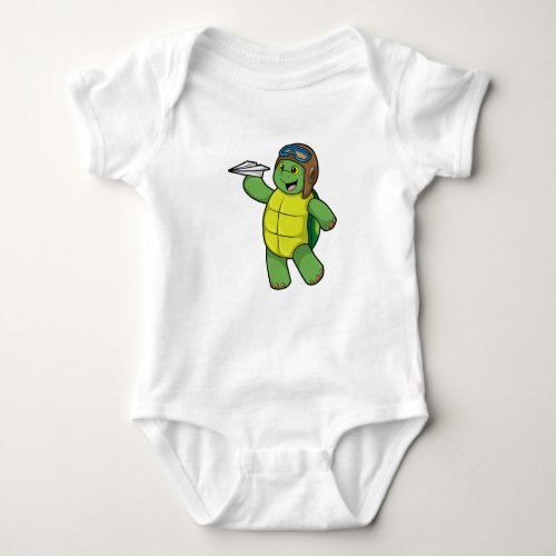 Turtle as Pilot with Paper plane Baby Bodysuit