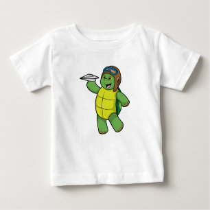 Turtle as Pilot with Paper plane Baby T-Shirt