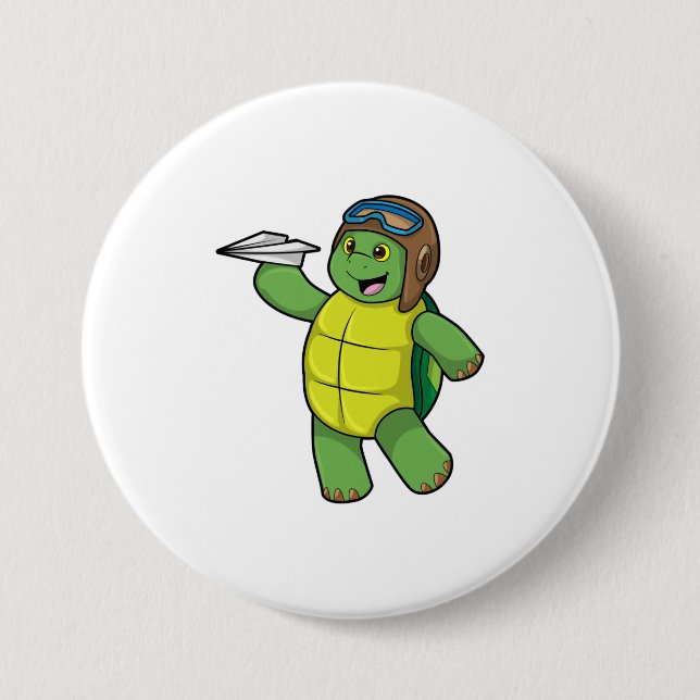 Turtle as Pilot with Paper plane Button (Front)