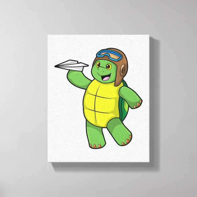 Turtle as Pilot with Paper plane Canvas Print (Front)