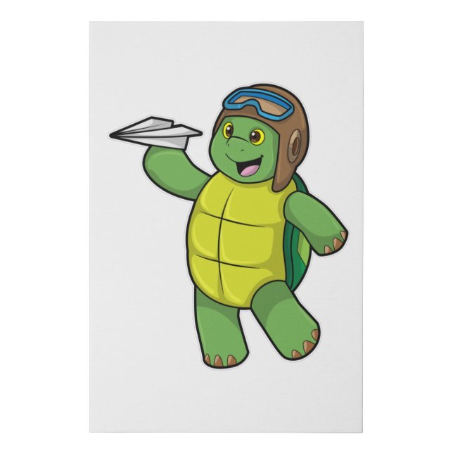 Turtle as Pilot with Paper plane Faux Canvas Print (Front)
