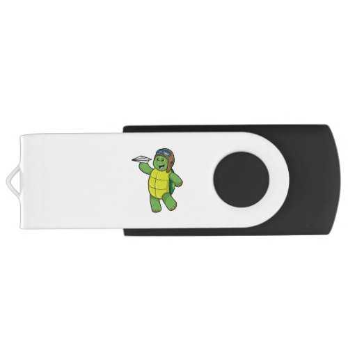 Turtle as Pilot with Paper plane Flash Drive