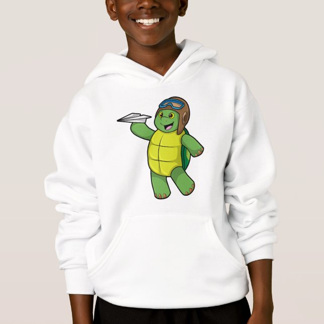 Turtle as Pilot with Paper plane Hoodie (Front)
